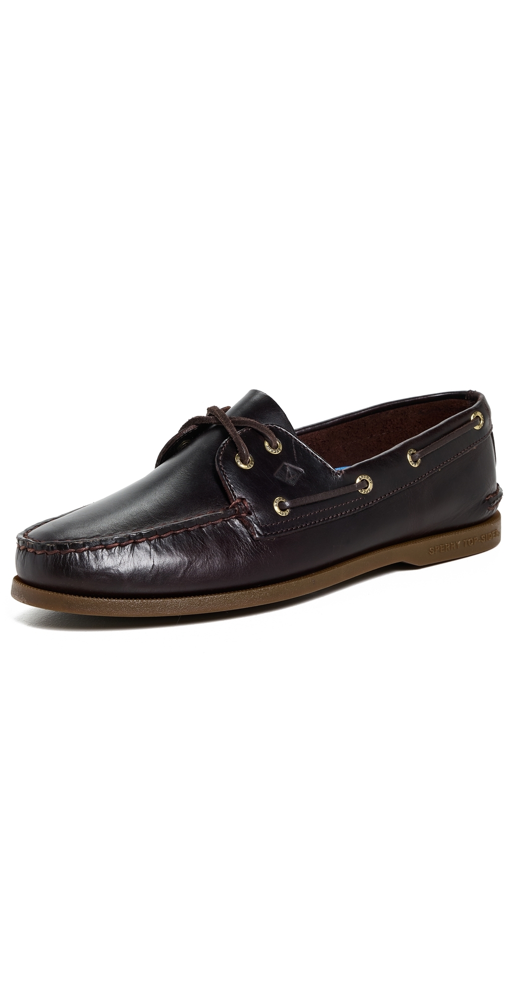 Sperry Authentic Original 2 Eye Leather Boat Shoes Amaretto Leather Mix Mat