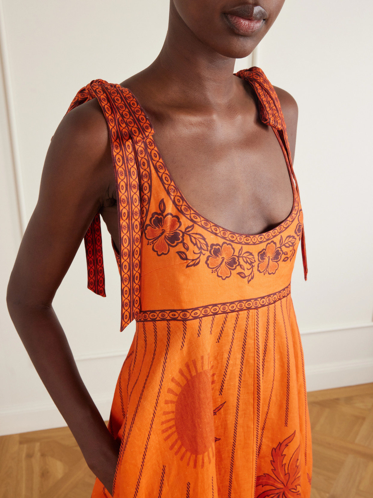 Boathouse Ballet Printed Linen Midi Dress - Orange