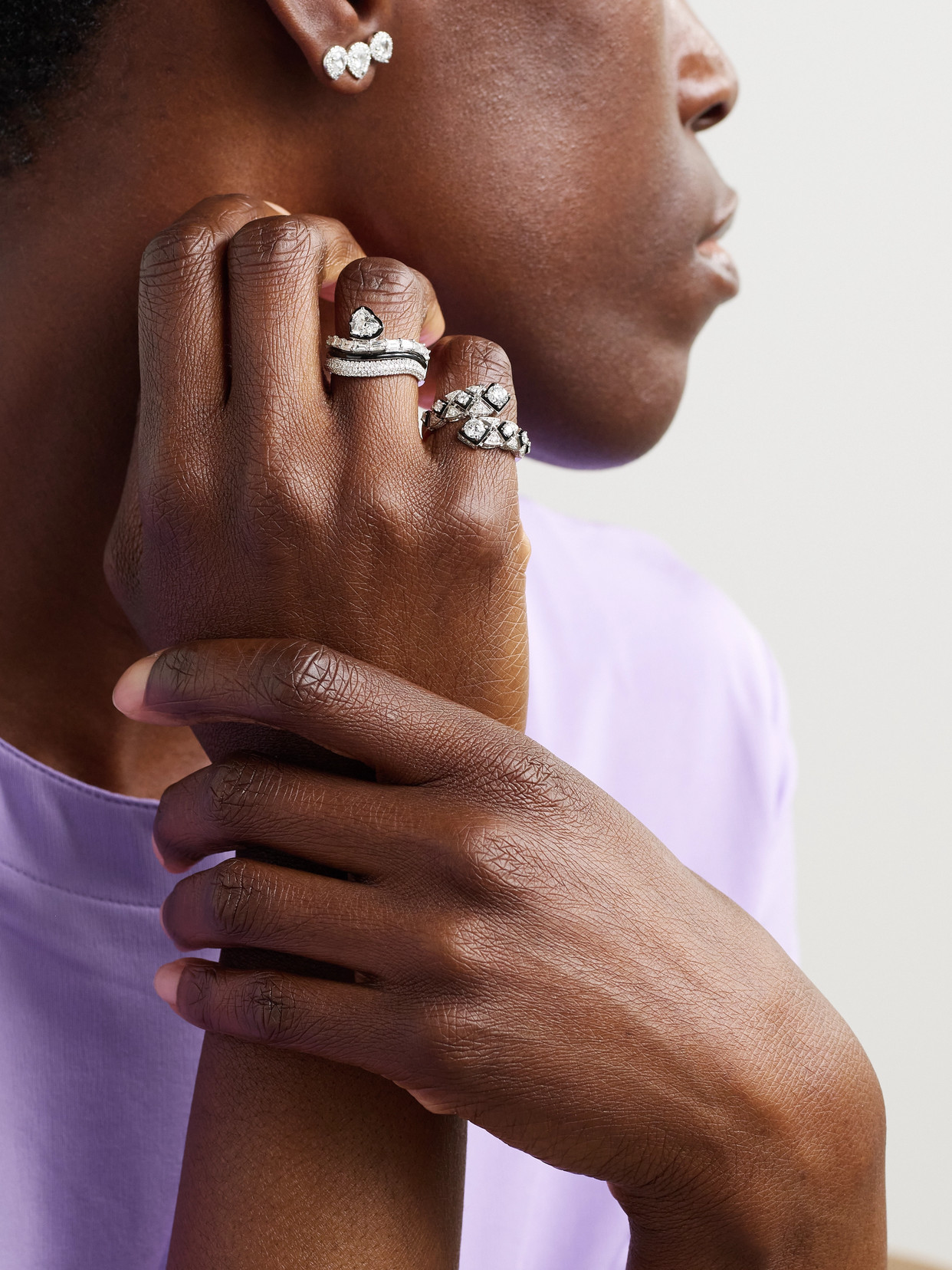 Heart 18-karat White Gold, Diamond And Enamel Ring - Silver