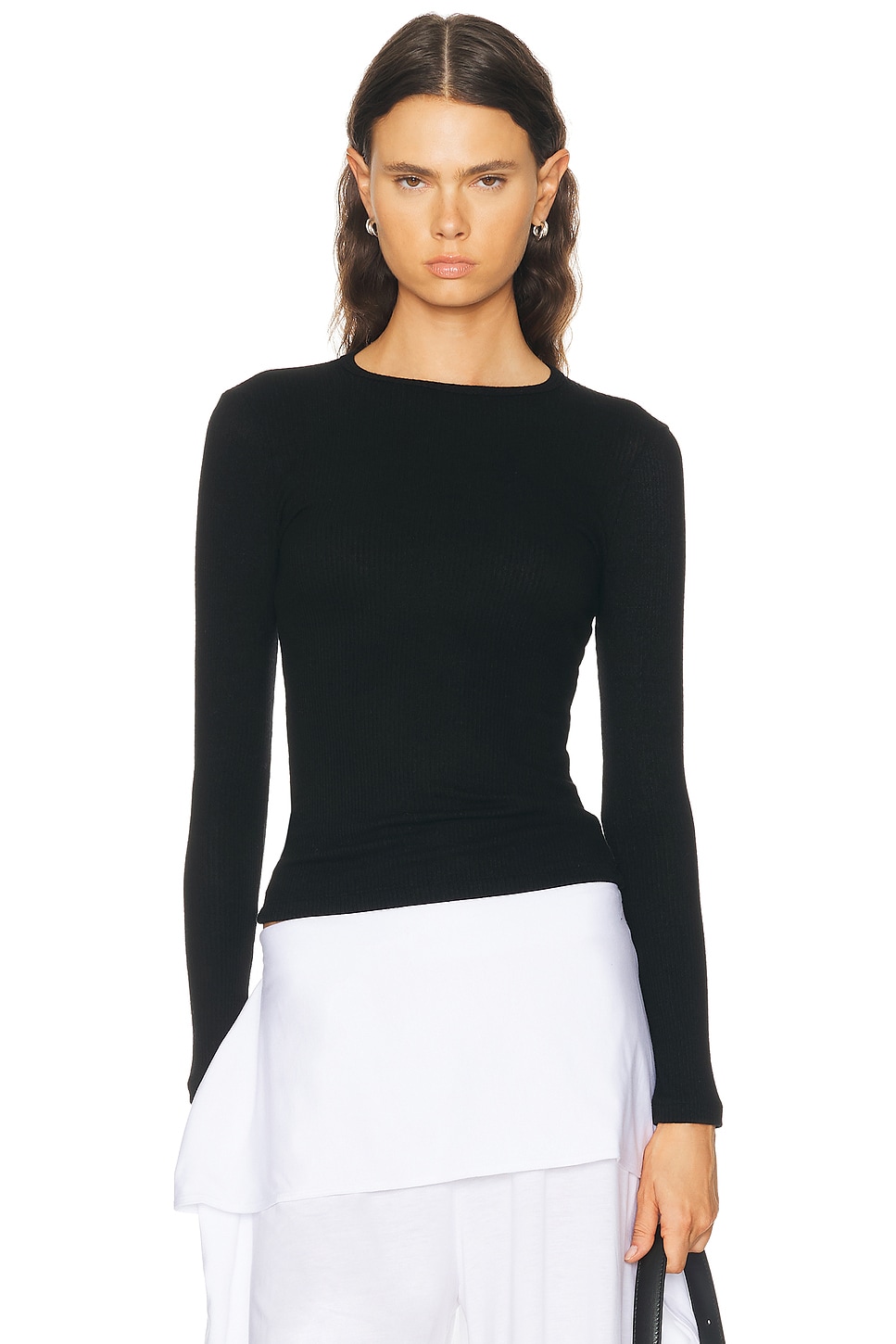 SABLYN Quincy Long Sleeve Fitted Crewneck Tee in Black