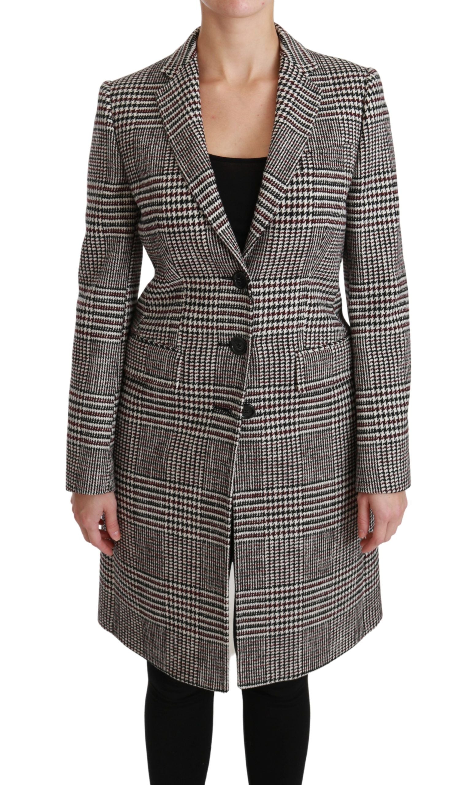 Houndstooth Check Wool-Blend Coat — Multicolor