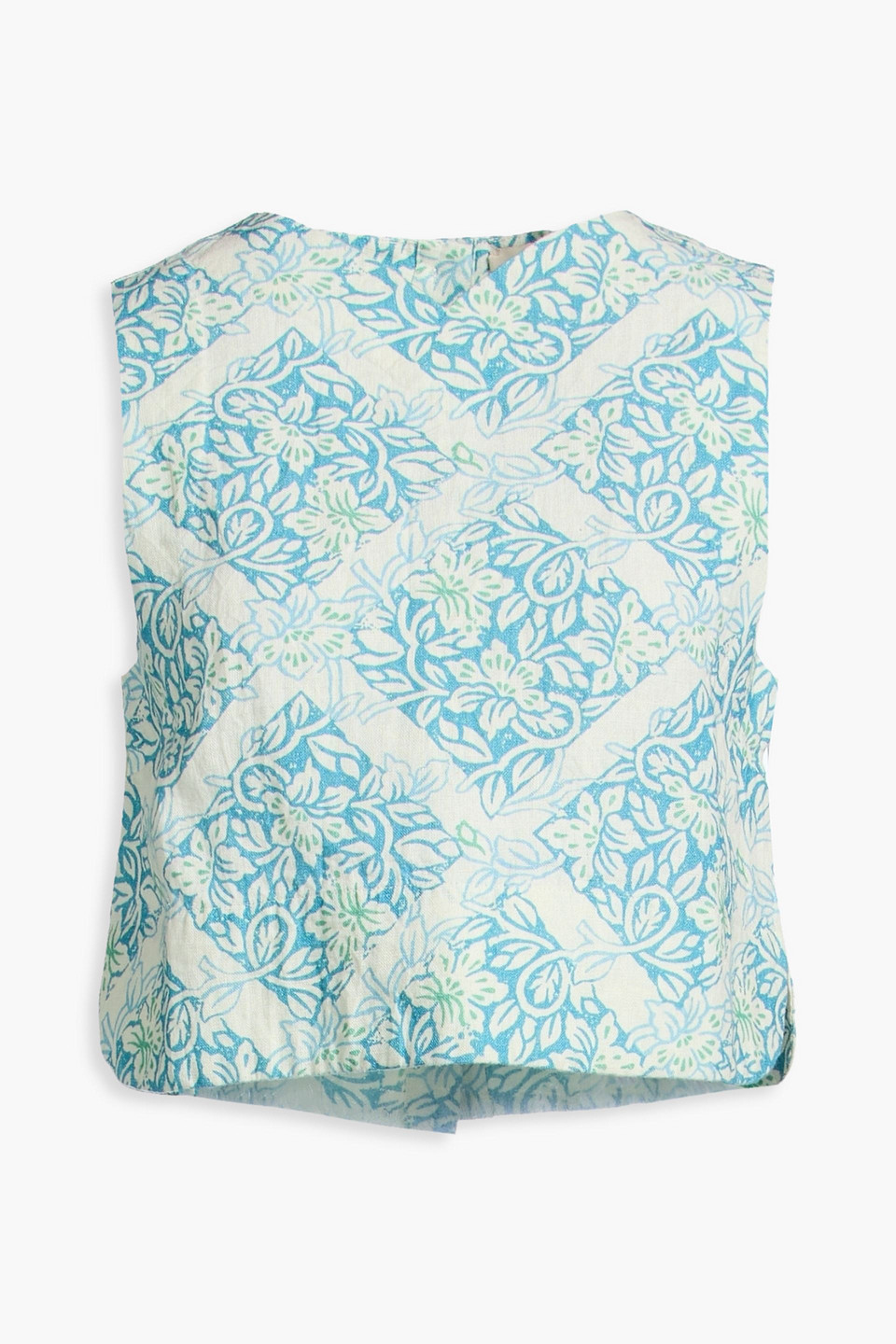 Aries cropped printed linen top - Blue - 1