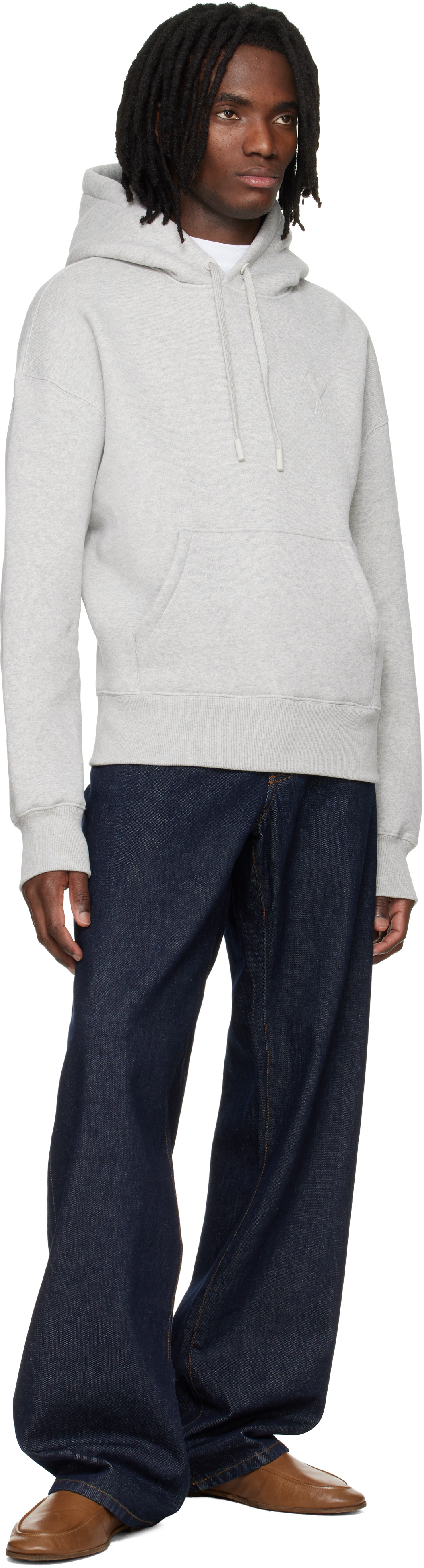 Grey Cotton Embossed Ami De Coeur Hoodie