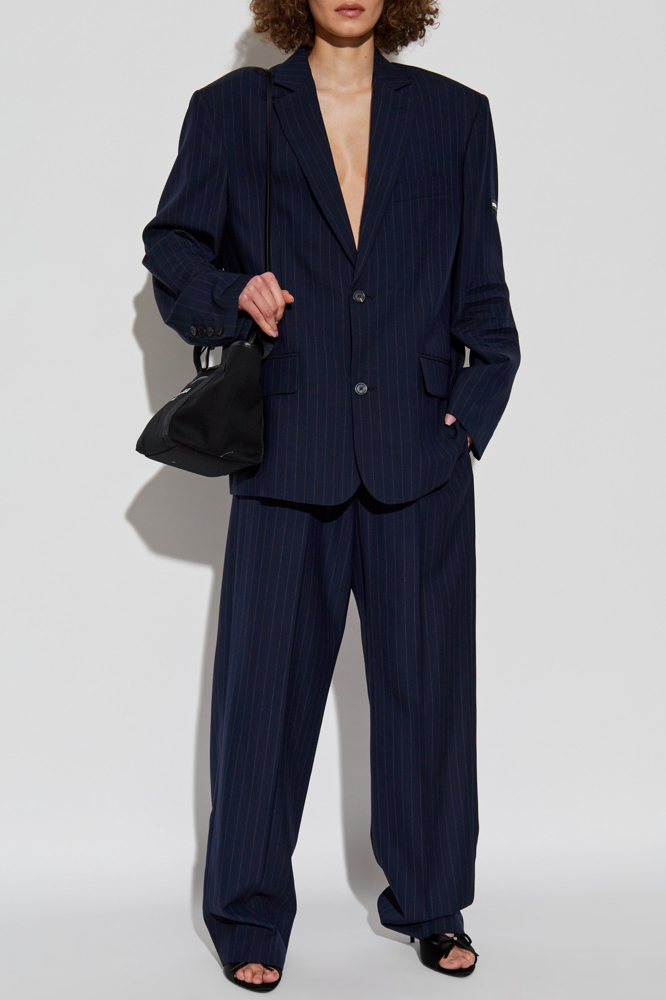 Balenciaga Wide-leg Pleated Trousers, Women's, Navy Blue