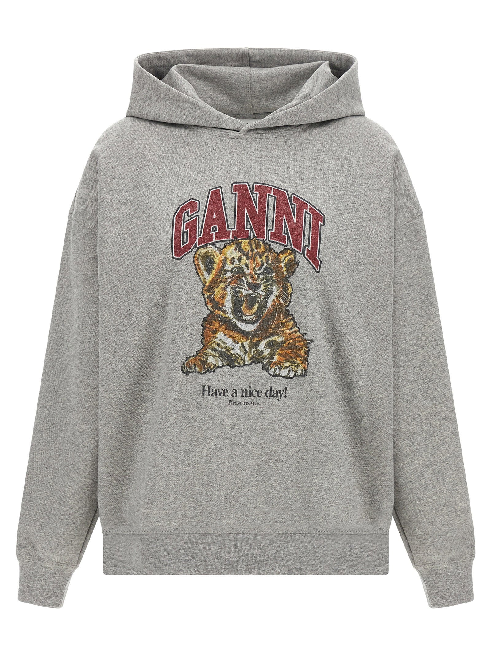 Tiger-Graphic Cotton Hoodie — Grey