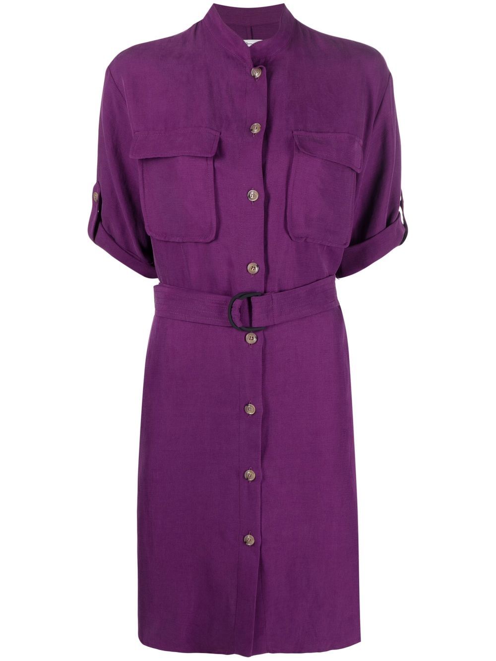 Belted-waist short-sleeved dress - Green