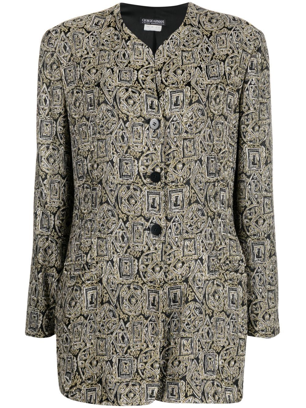 1990s geometric print collarless jacket - Black