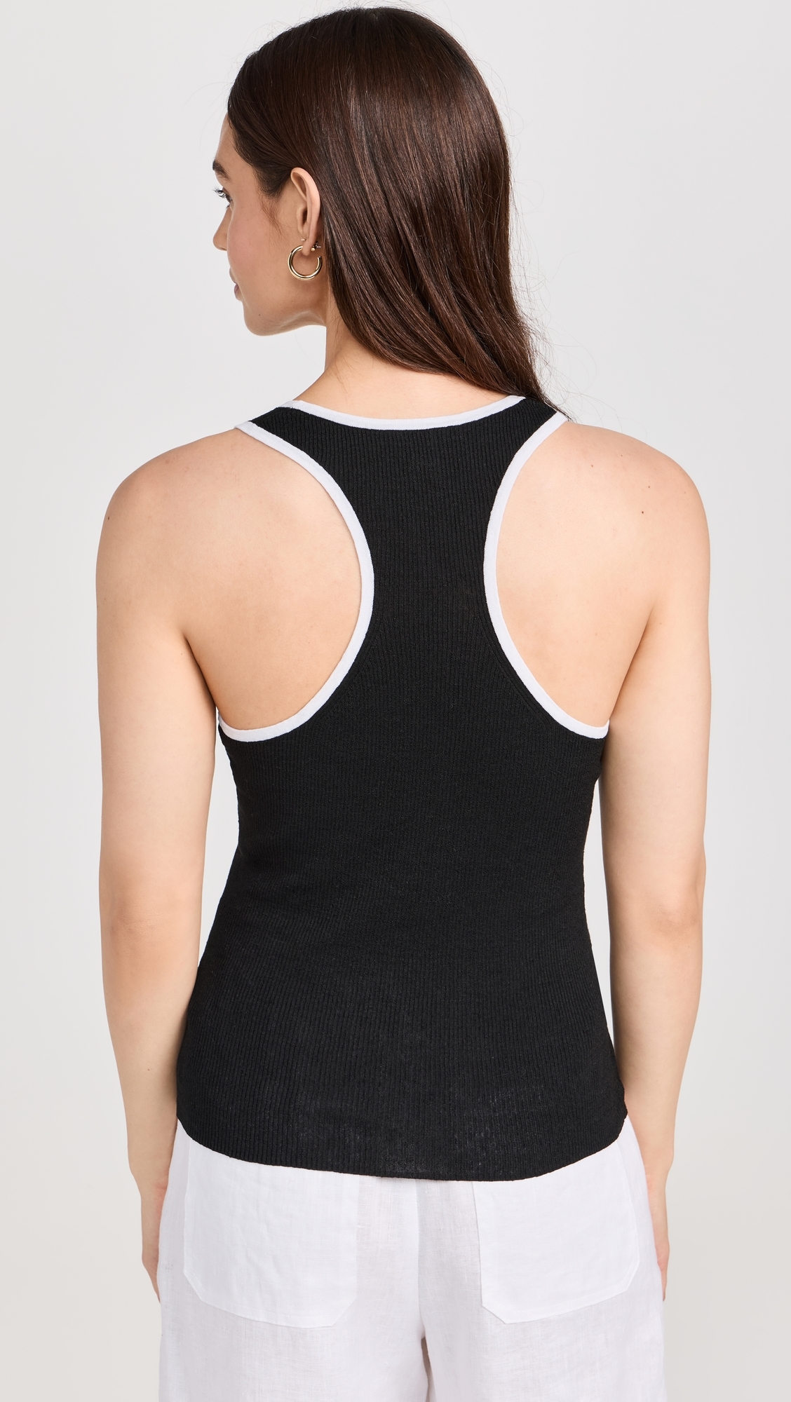Stretch Linen Ringer Tank Black/ White