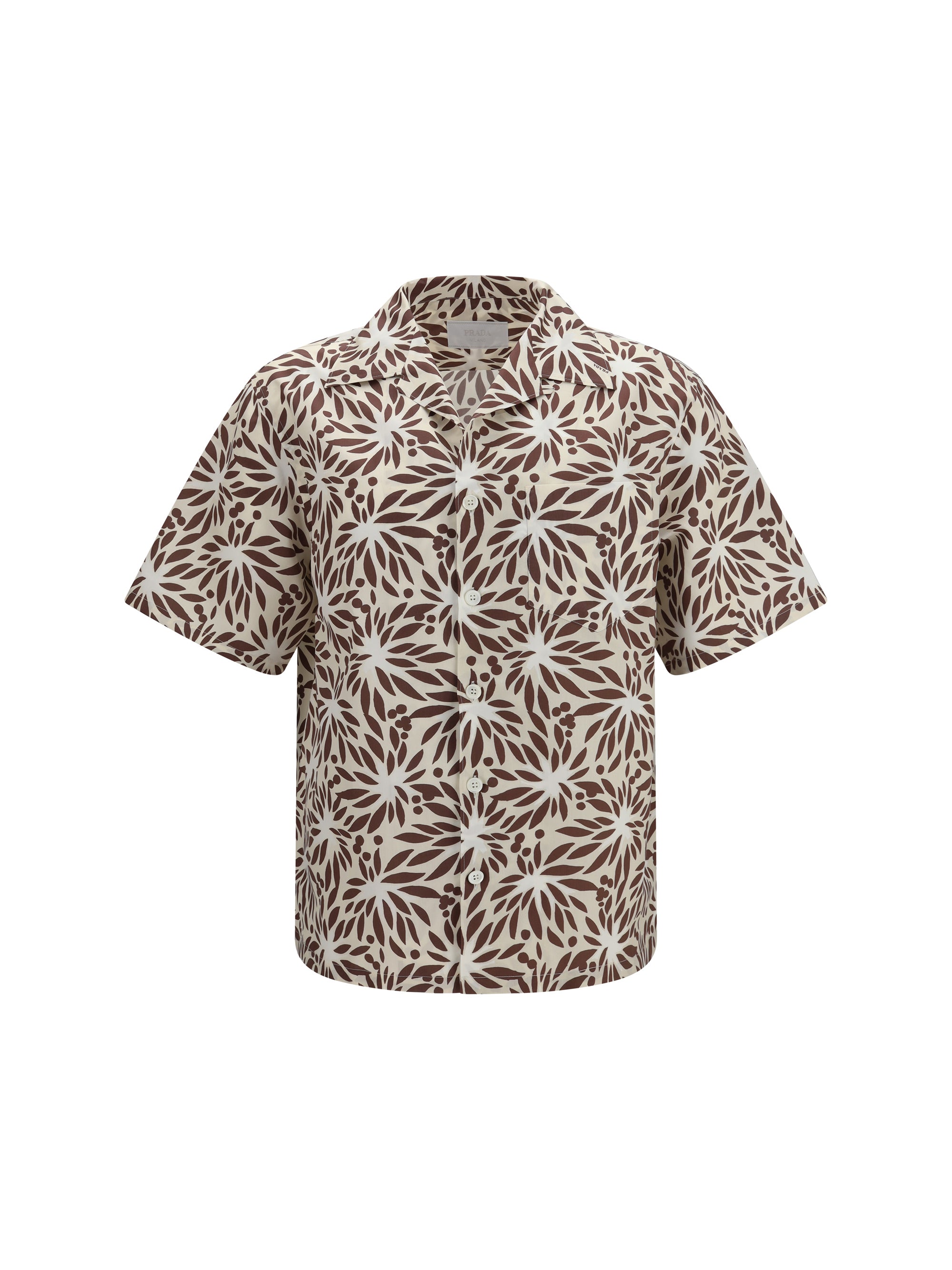 Floral-Printed Cotton Shirt — Brown