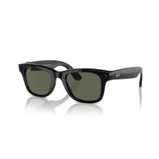 Refurbished Ray-Ban Meta Wayfarer Gen 1, Shiny Black / G15 Green, Large, High Bridge Fit
