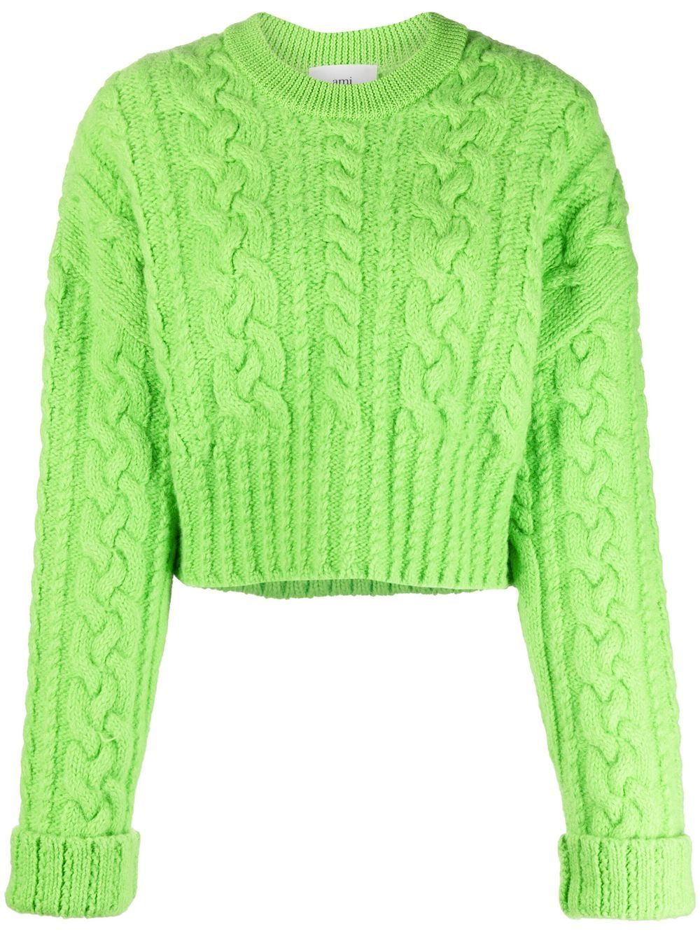 Cable-knit virgin wool jumper - Green