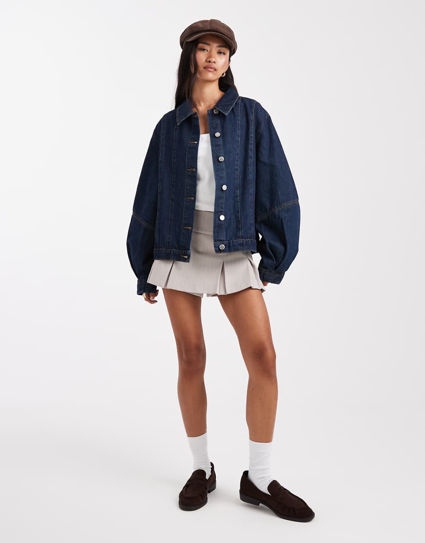 Western denim jacket with puff sleeve in indigo wash-Blue