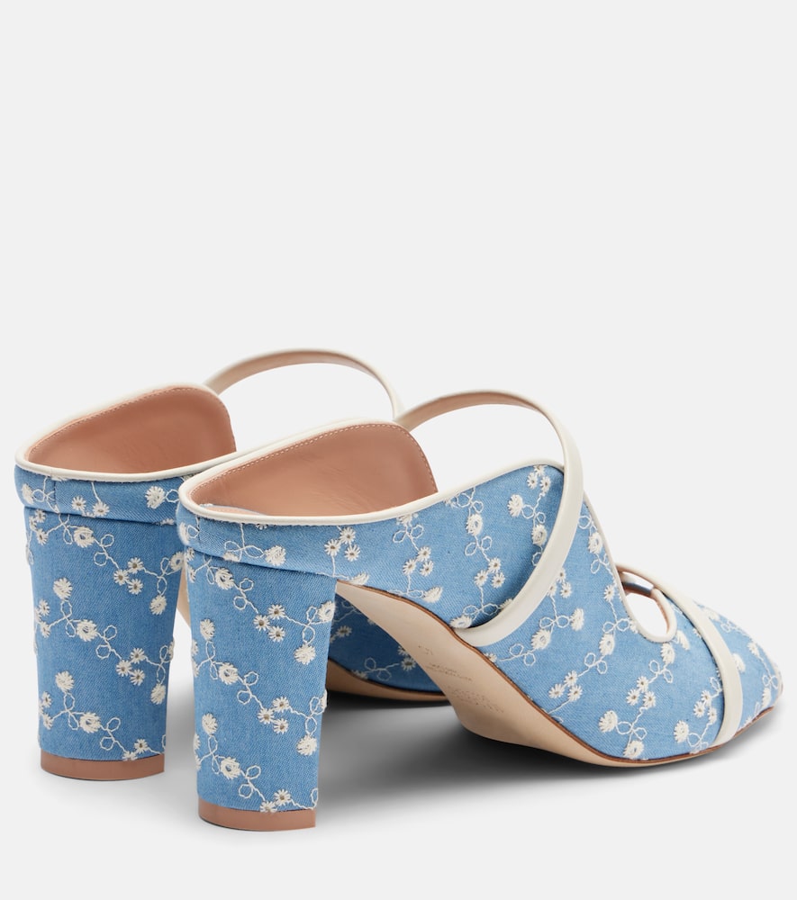 Norah 70 leather-trimmed denim mules