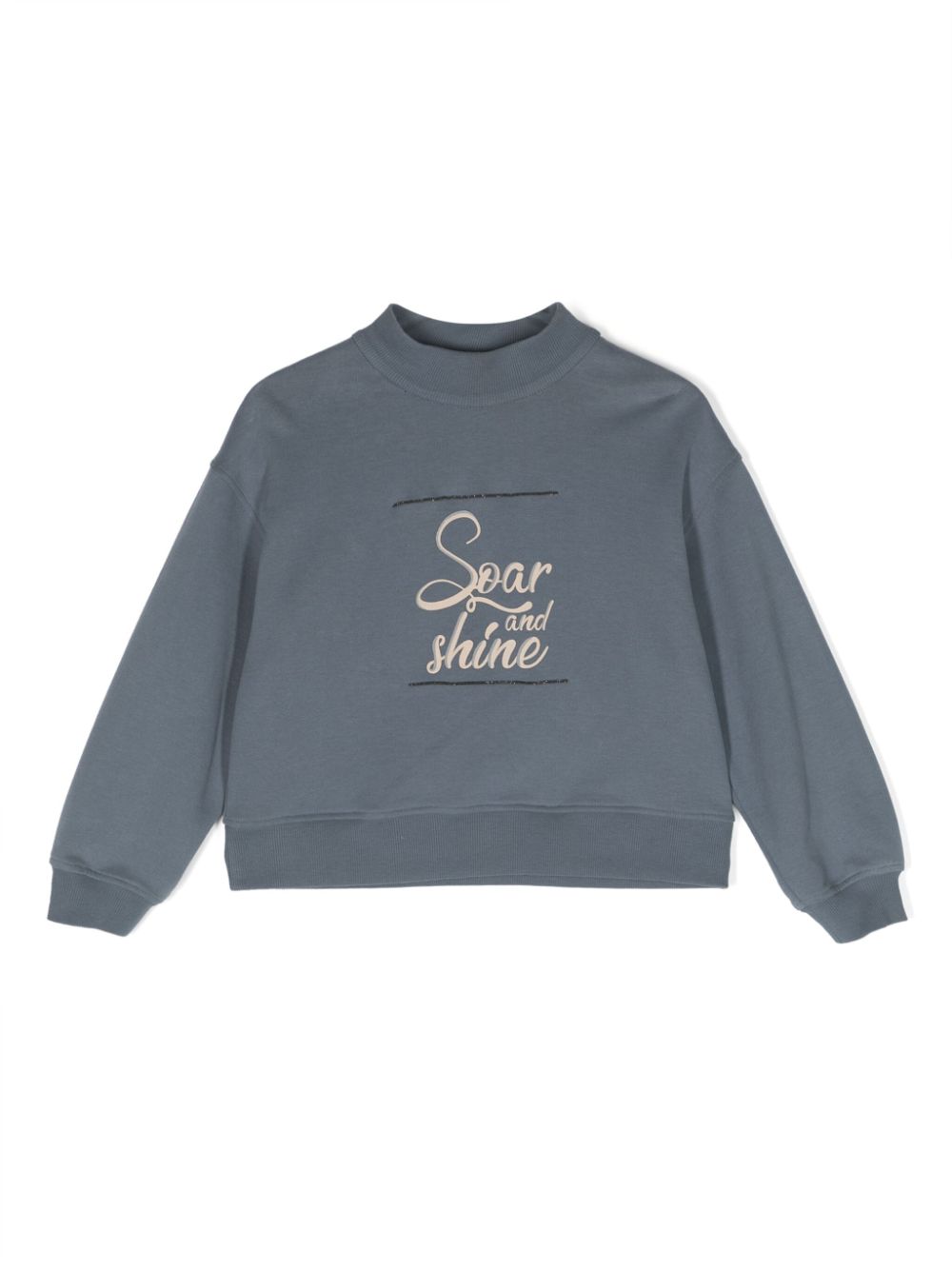 Slogan-embroidered cotton hoodie - Blue