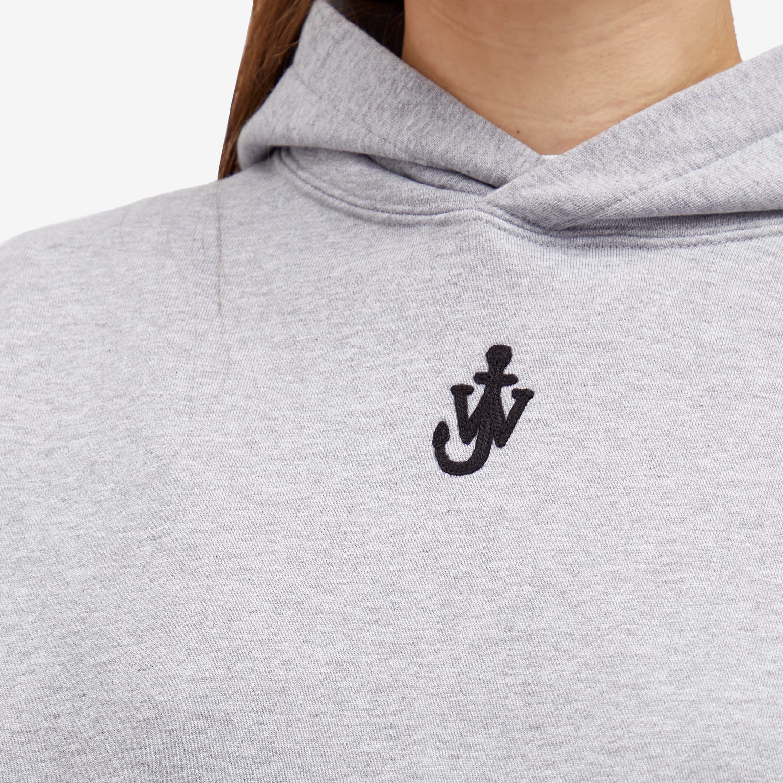 Women's Anchor Embroidery Cropped Hoodie in Grey Melange