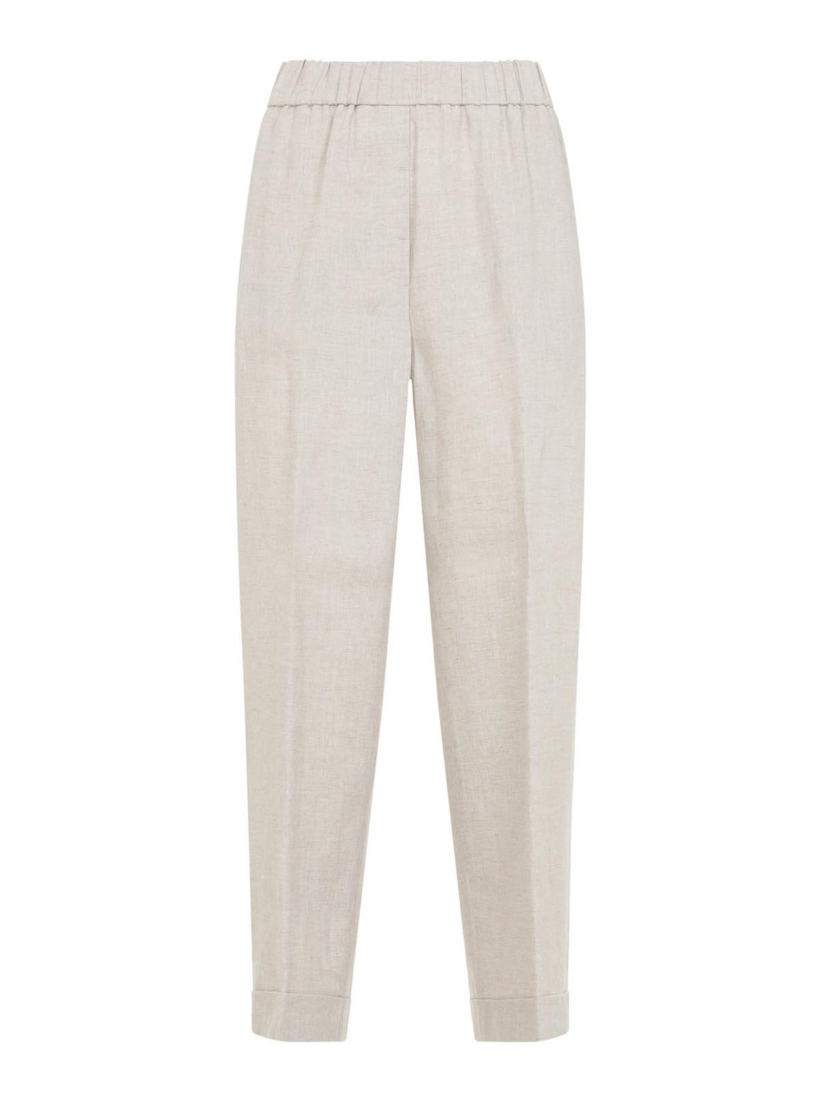 Peserico - linen straight leg trousers piped rolled he