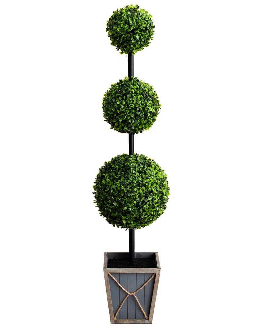 45in UV-Resistant Artificial Triple Ball Boxwood Topiary With  LED Lights In Decorative Planter (Indoor/Outdoor)