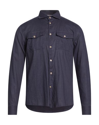 Man Shirt Midnight blue Size S Linen, Cotton