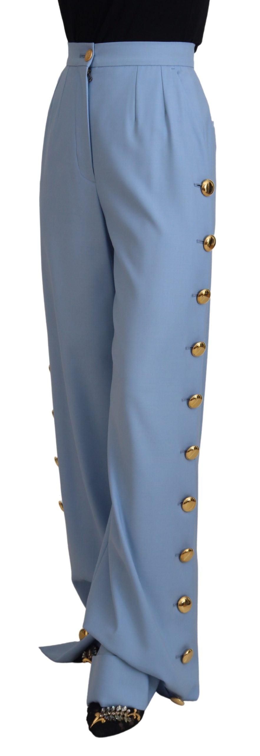 Wool Blend Wide-Leg Trousers — Blue