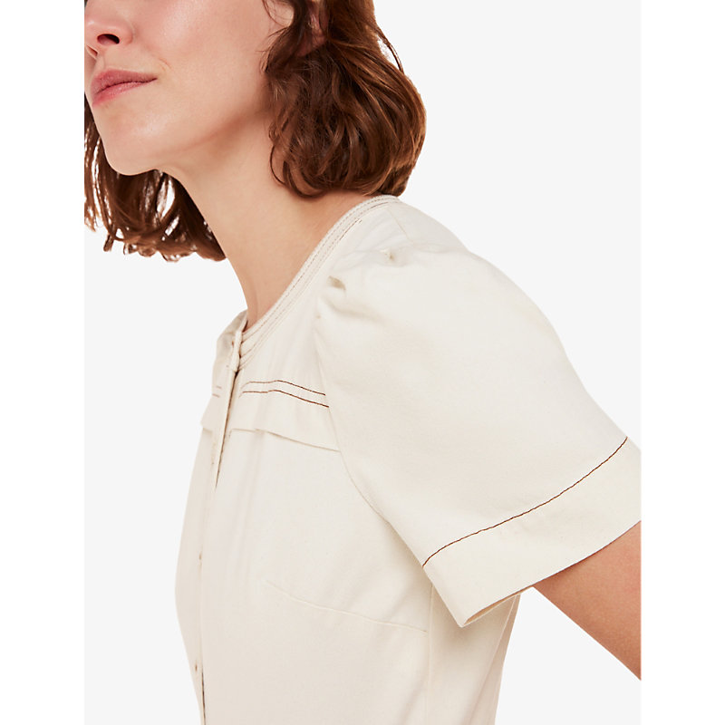 Womens Cream Alana Short-sleeved Denim Jumpsuit