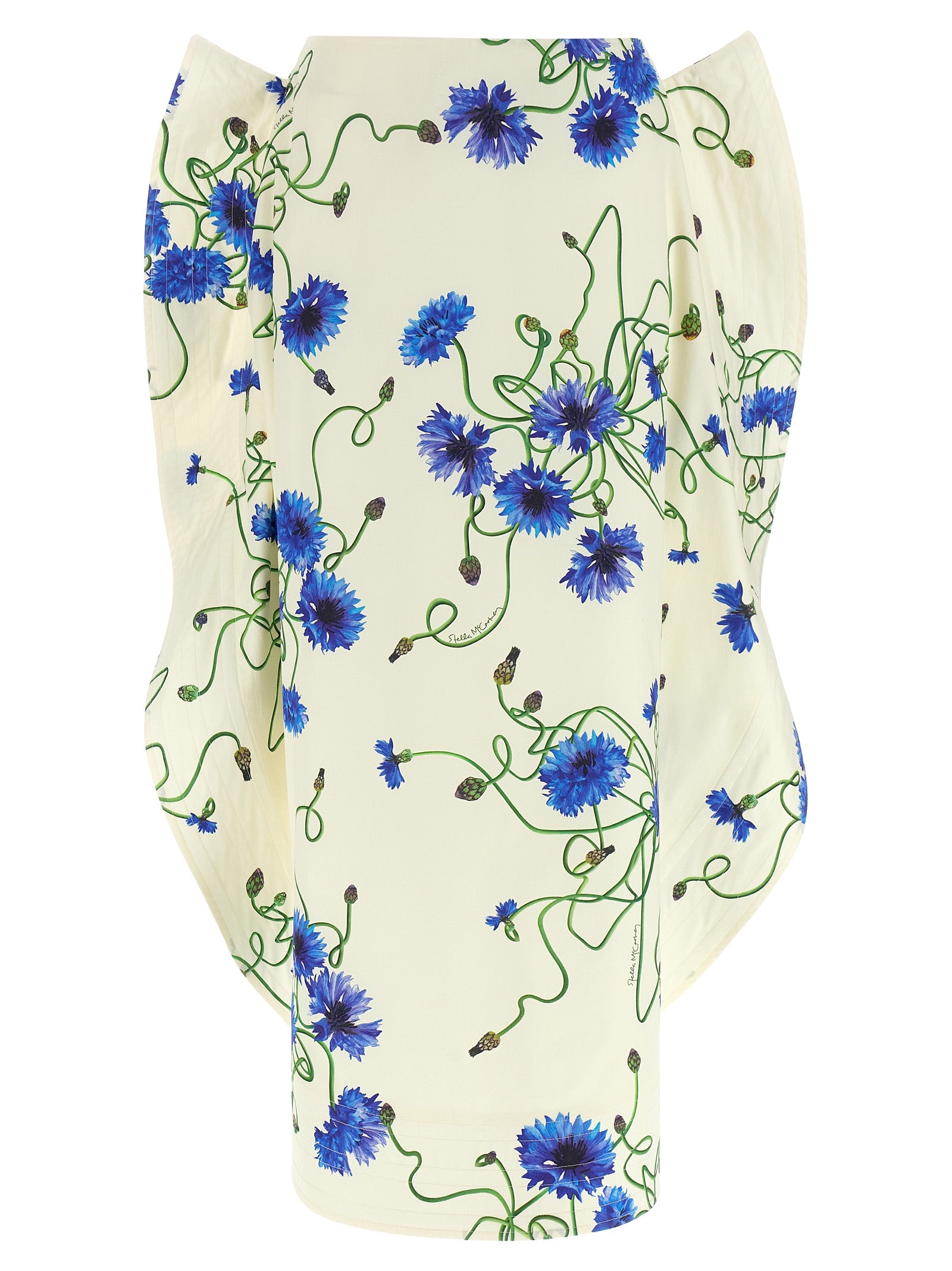 Blue Floral Cotton Skirt — Blue