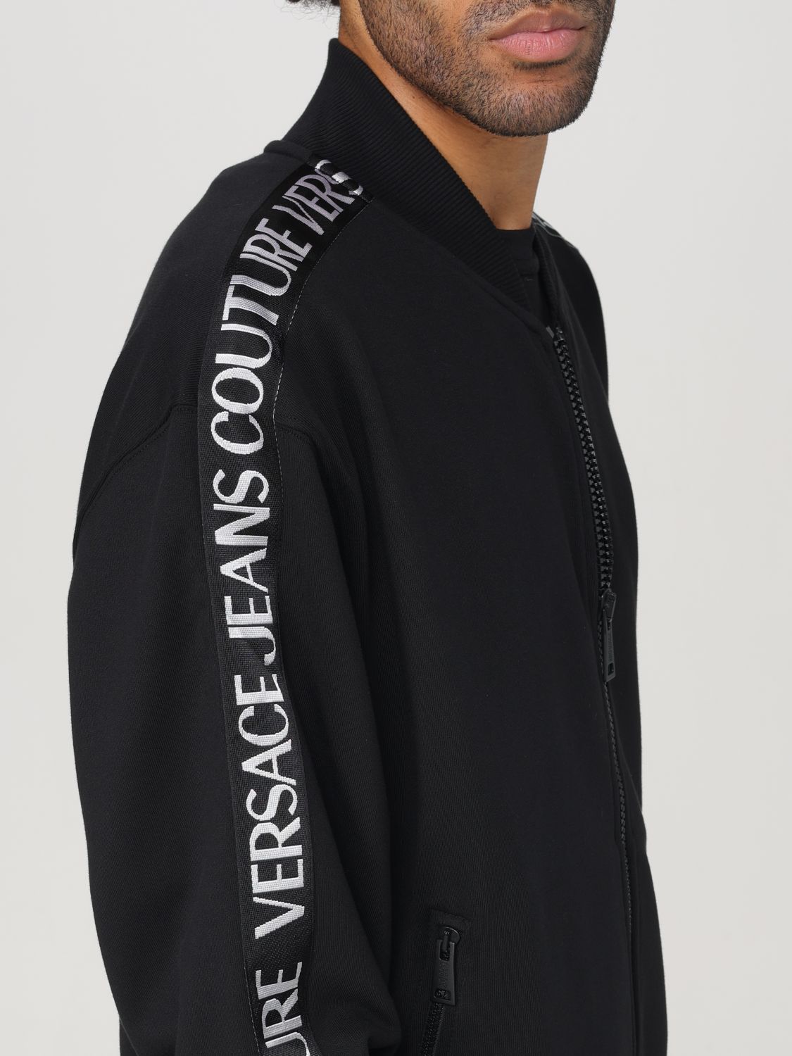 Logo-trim zip-up sweatshirt - Black