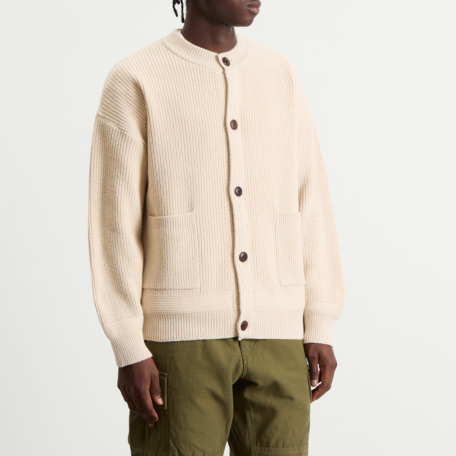 Men's Heavy Wool Round Cardigan Cream