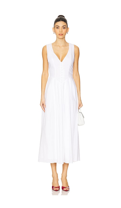 MORE TO COME Rae Midi Dress in White.  XS. Also in M, S