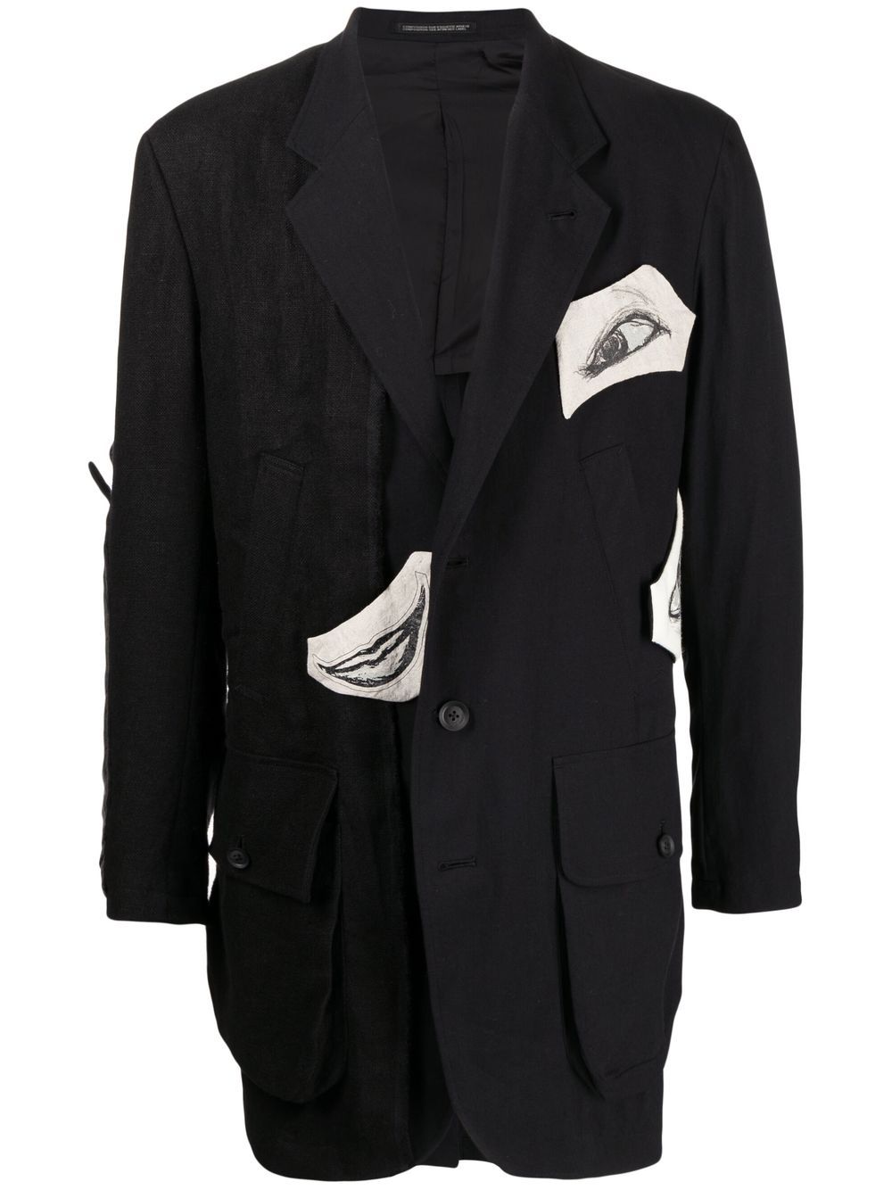 Graphic-print cotton blazer - Black
