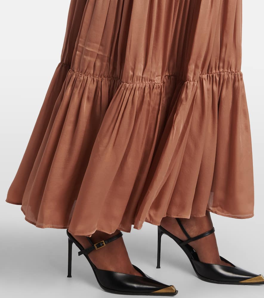 Gaelle tiered silk satin maxi skirt