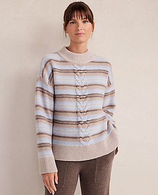 Ann Taylor Haven Well Within Wool Blend Cable Stripe Crewneck Sweater