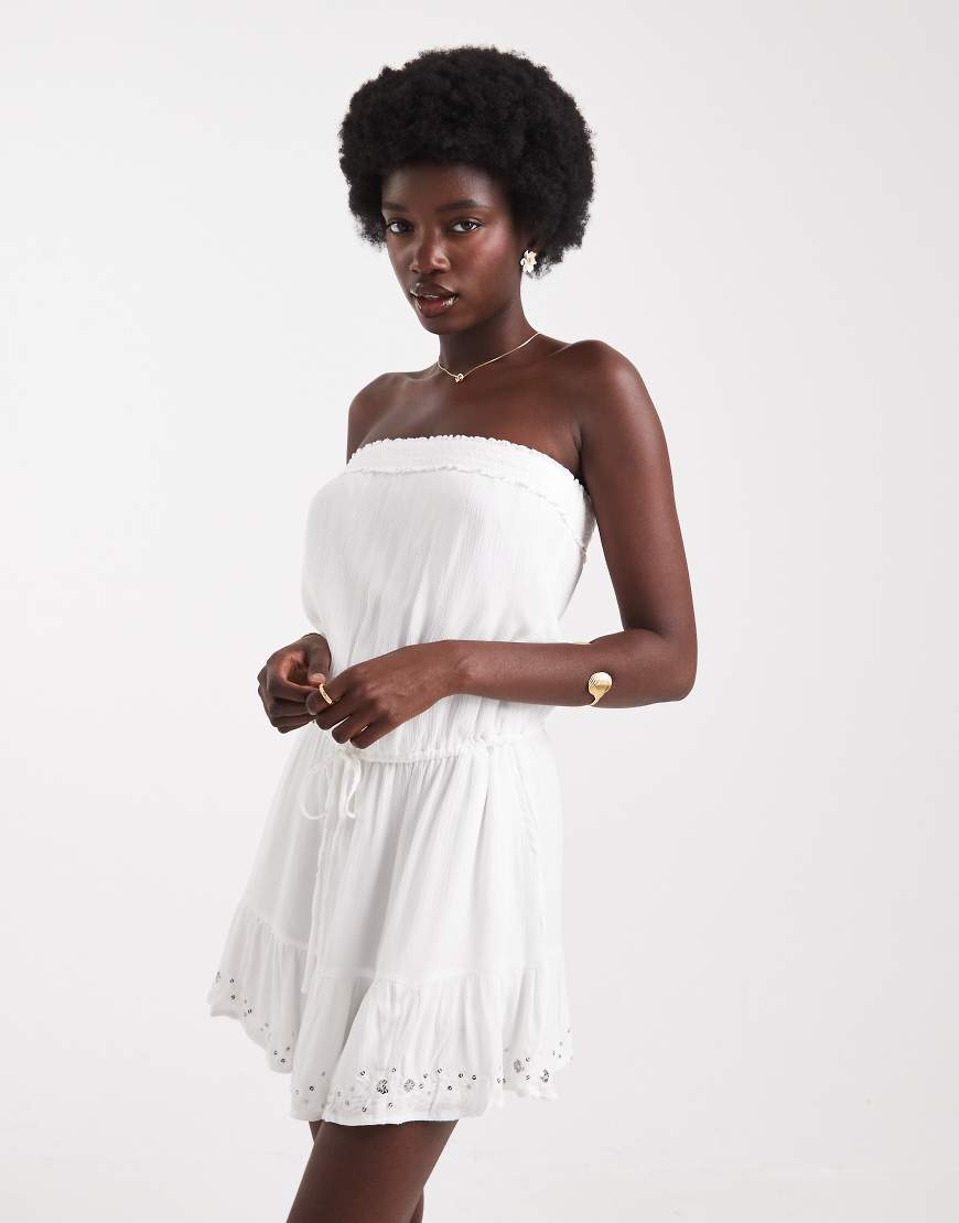 Strapless ruffle mini dress in white