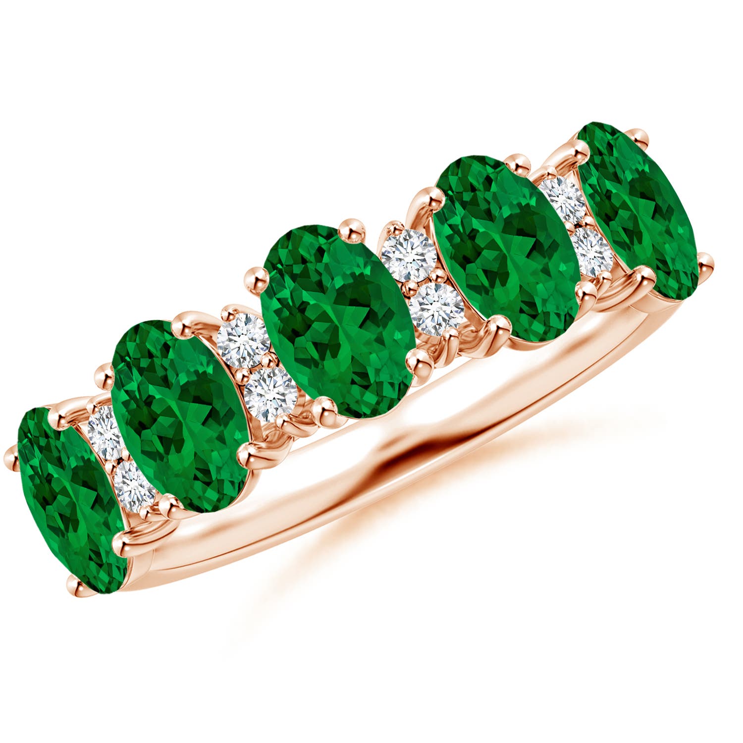 Angara 2.0 Carats Lab-Grown Five Stone Emerald and Diamond Wedding Ring in 18K Rose Gold