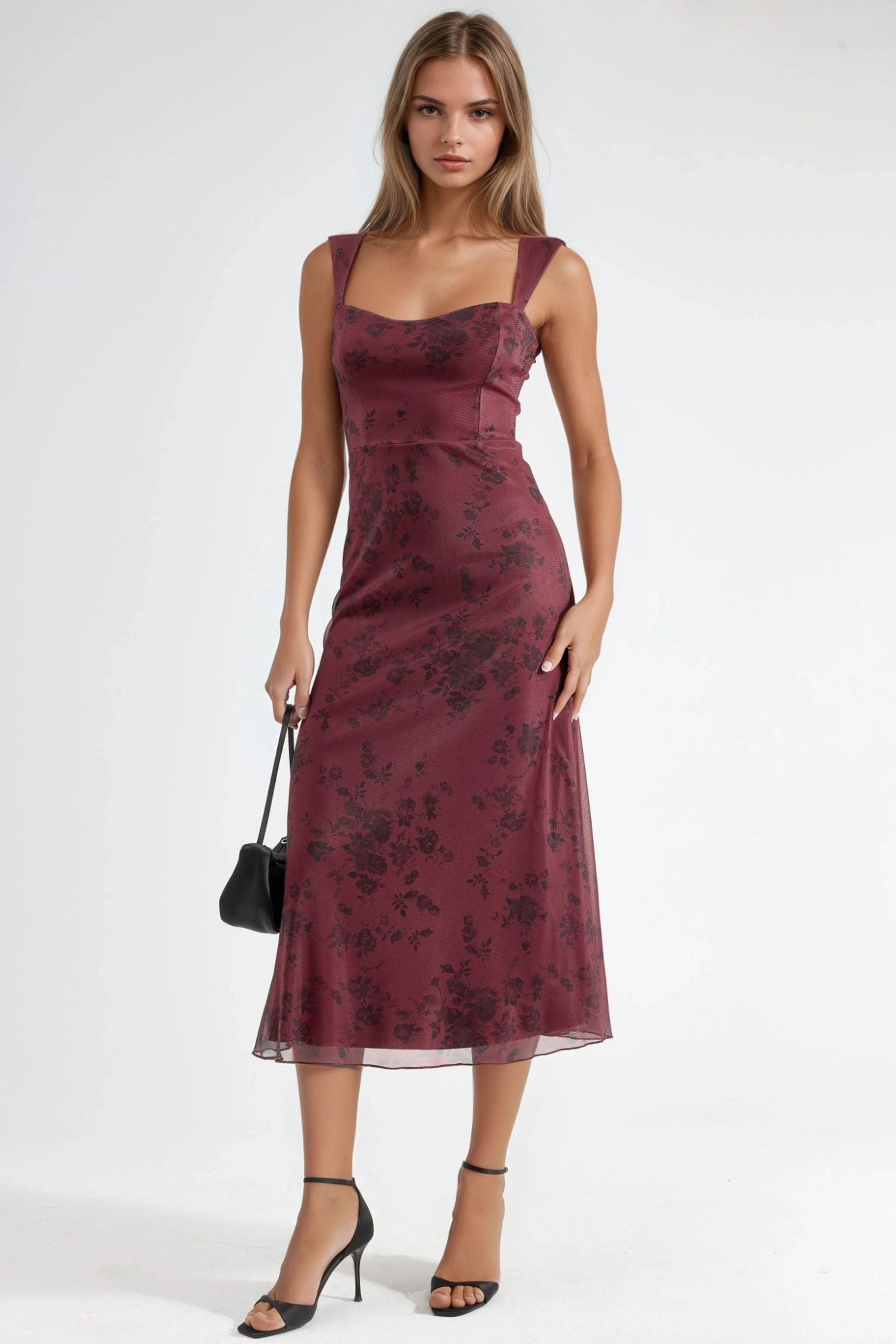 Multicolor Flowering Heart Collar Midi Dress Women