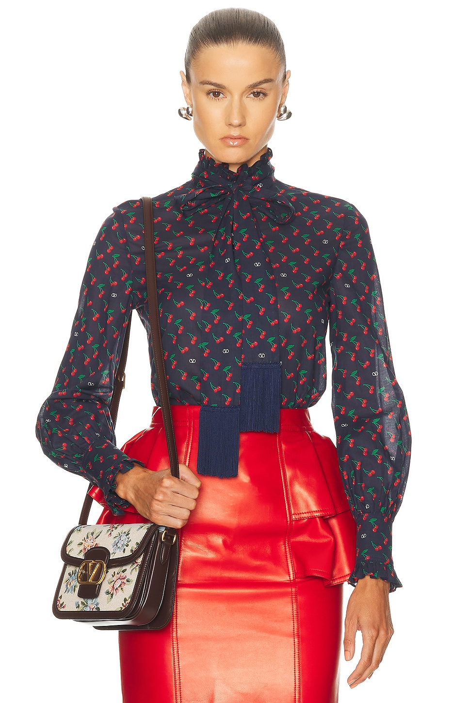 Valentino Cherryfic Shirt in Navy - Navy.  42 also in 36