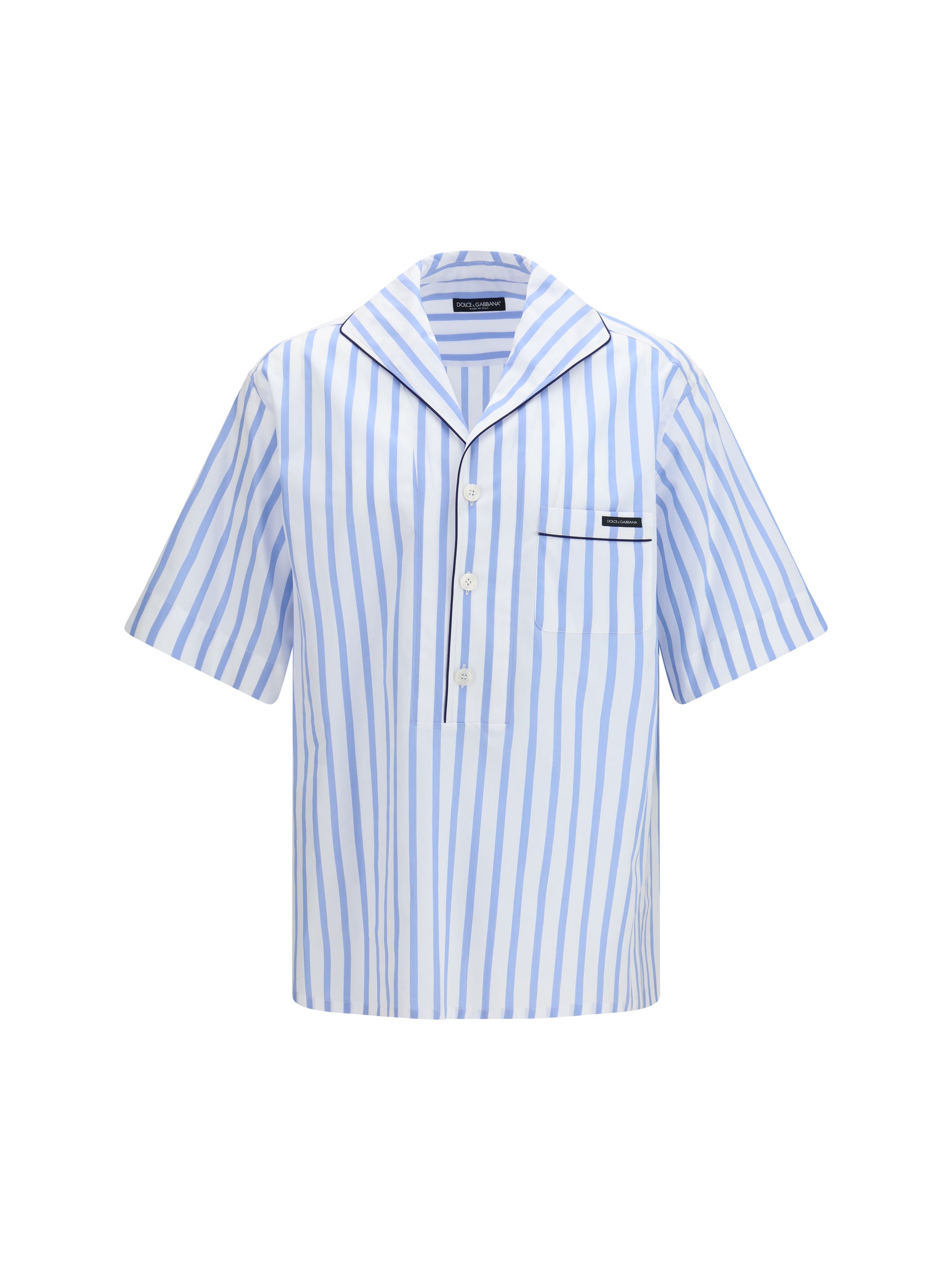 Striped Cotton-Silk Shirt — Blue