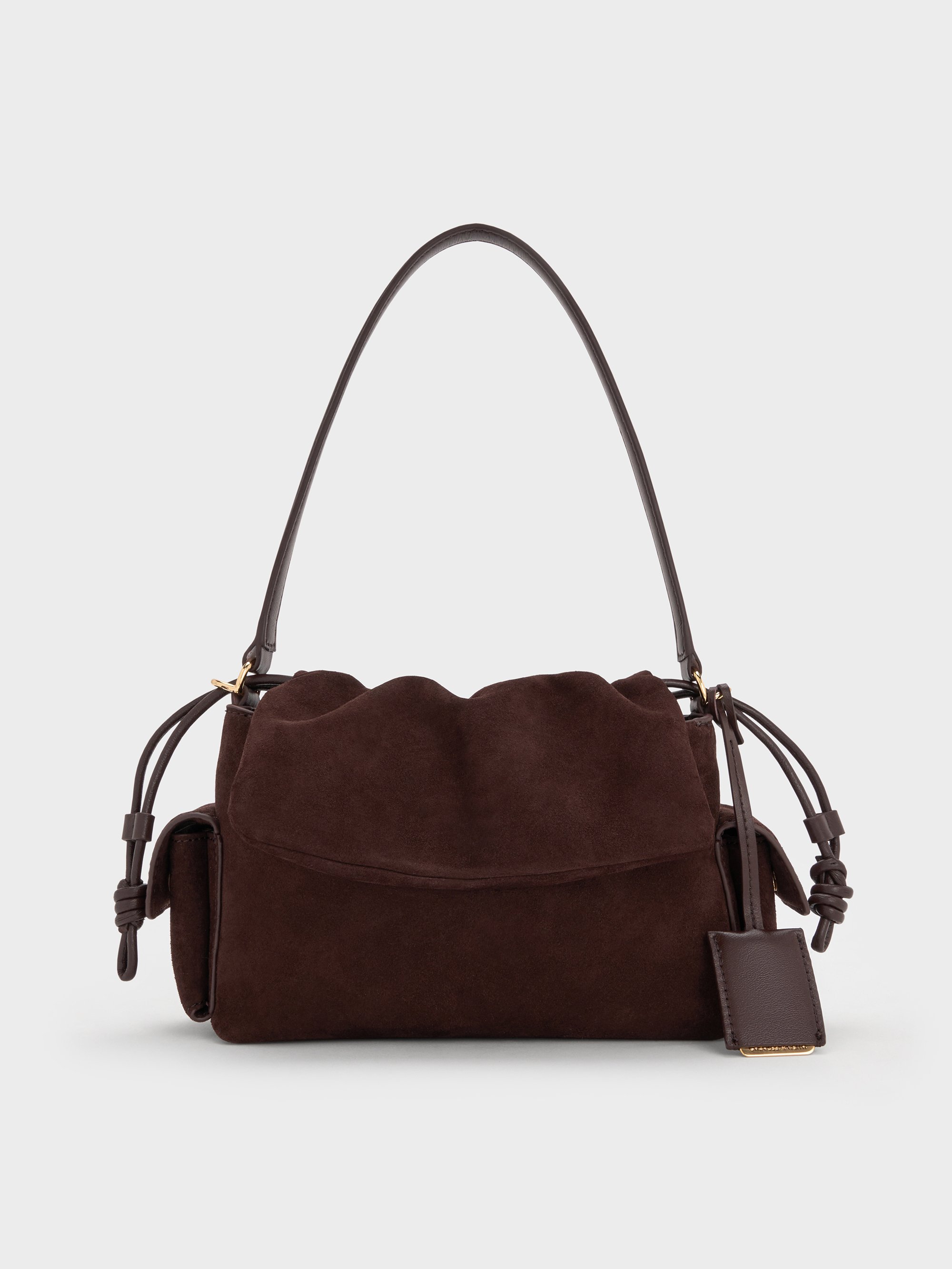 Charles & Keith - Khai Recycled Suede Ruched-Flap Side-Pocket Top Handle Bag