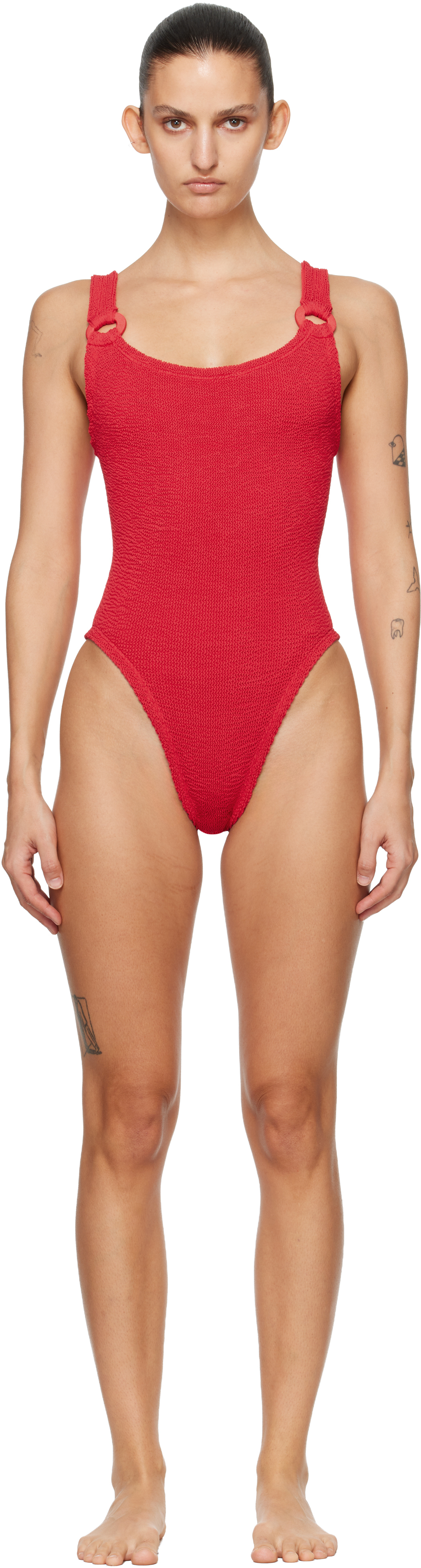 Red Tonal Hoops Domino Swimsuit