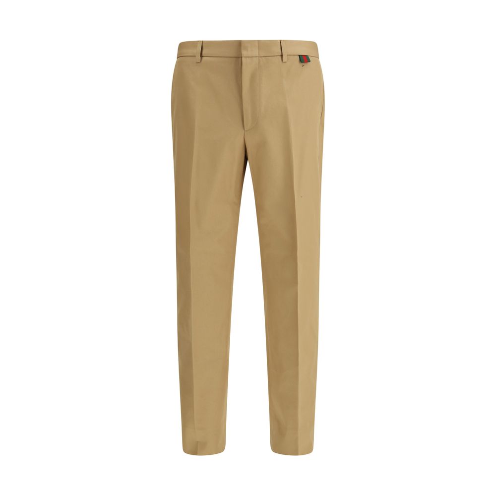 Web-Trimmed Cotton Trousers — Beige
