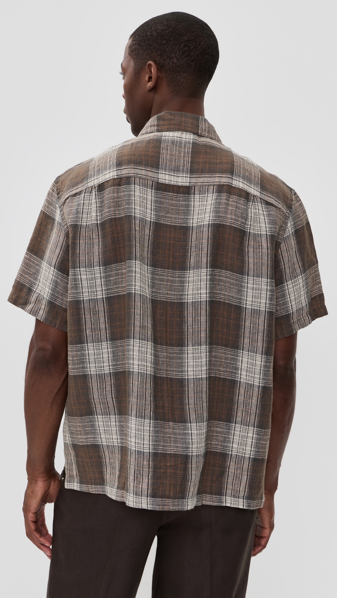 Short Sleeve Linen Top Plum Heritage Plaid