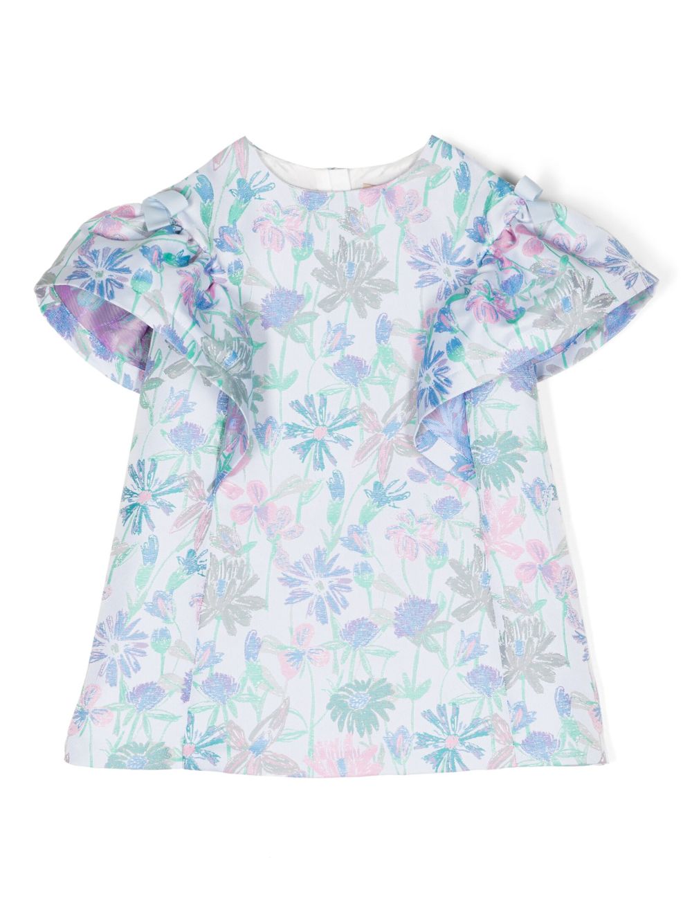 Ruffle-detail floral-print mini dress - Blue