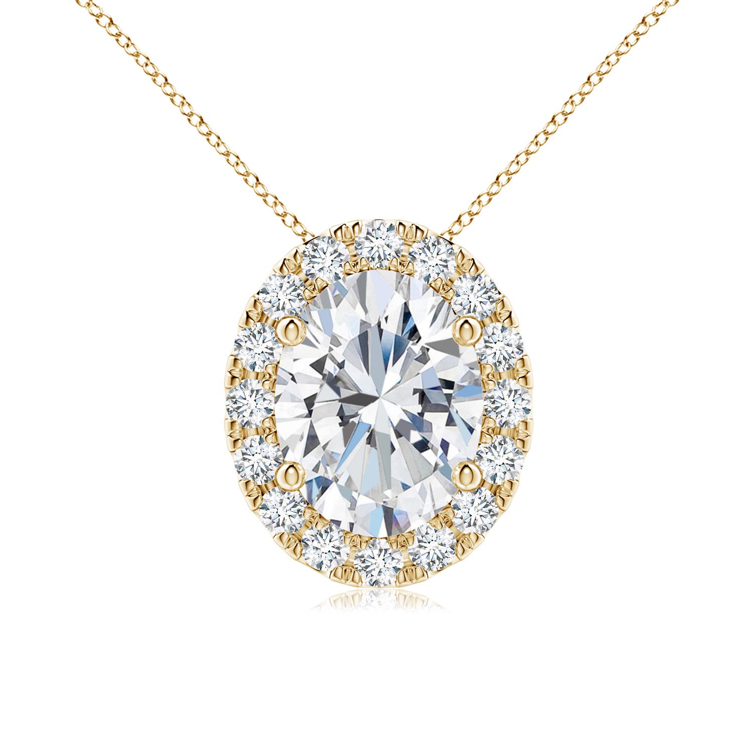 Angara 1.5 Carats Prong-Set Oval Lab-Gown Diamond Halo Pendant in 18K Yellow Gold