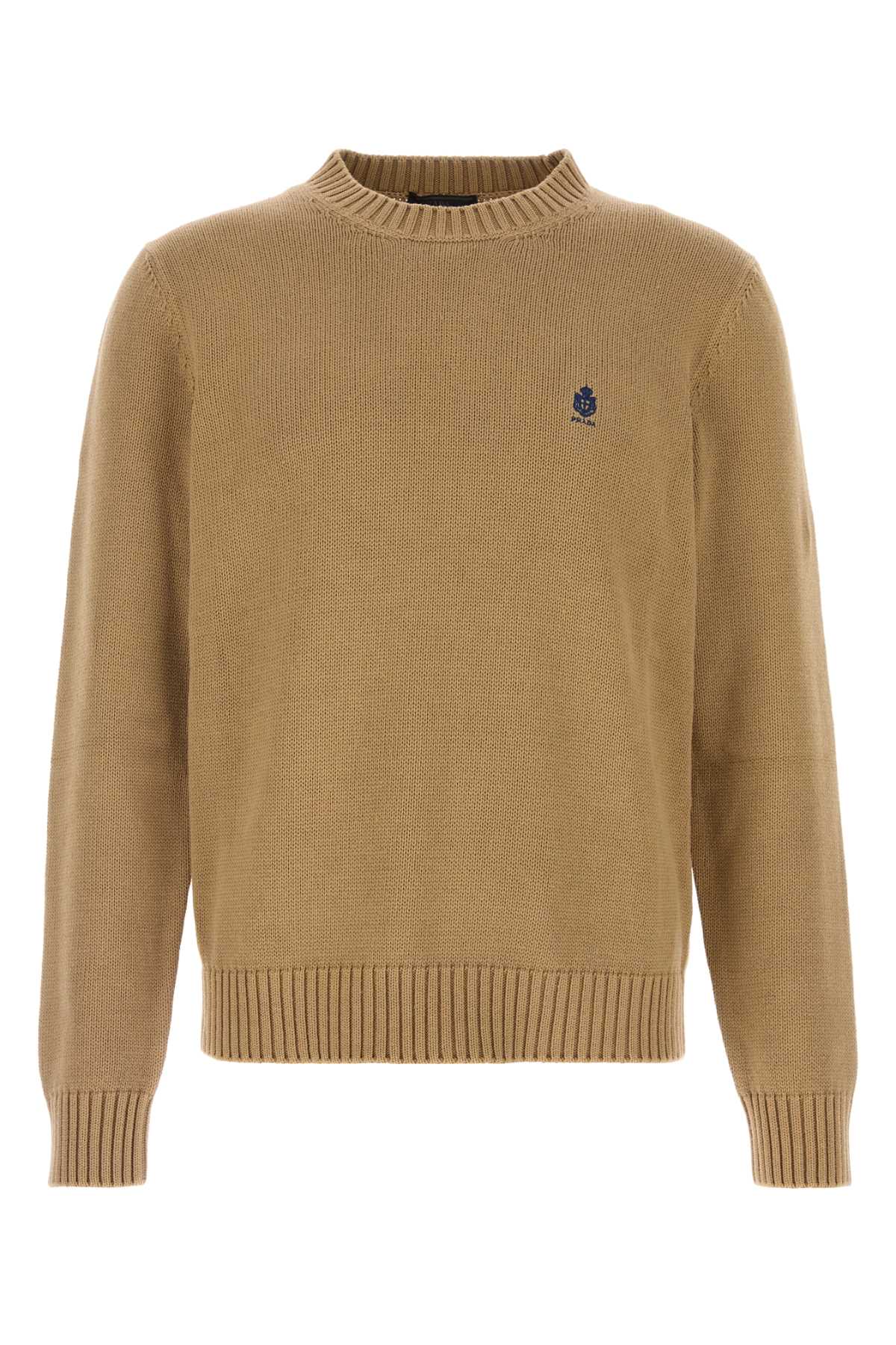 Logo-Embroidered Cotton Sweater — Beige
