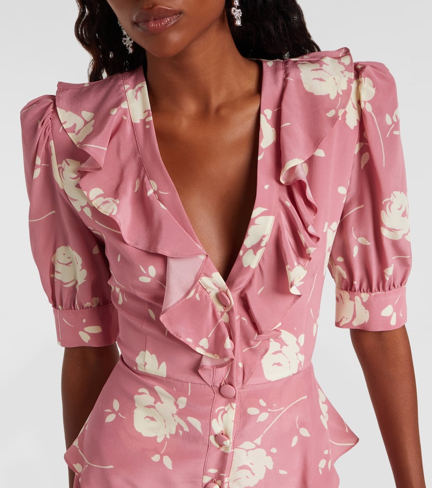 Floral ruffled silk midi dress