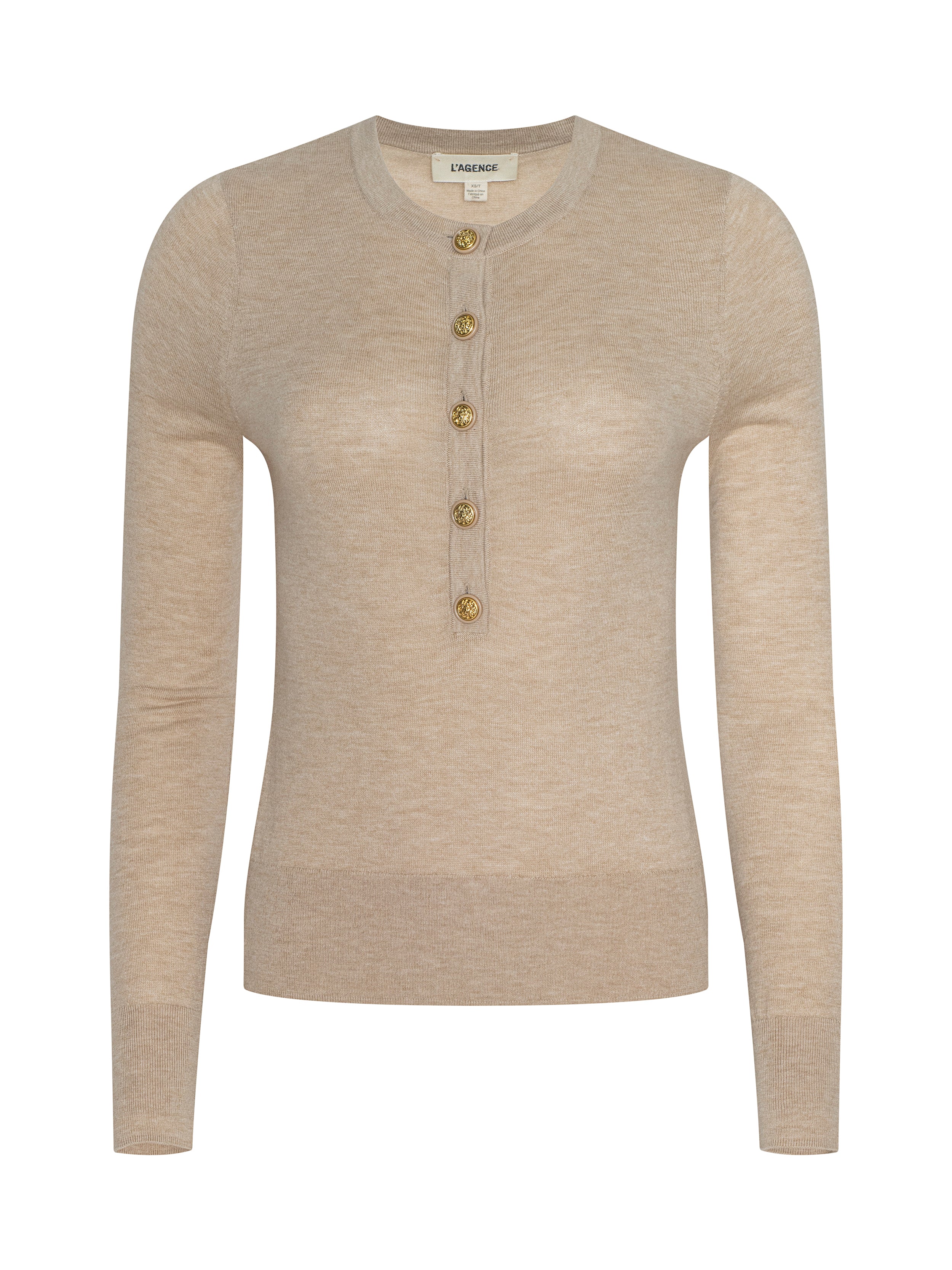 Ronda Knit Henley Top In Crema/gold Lion