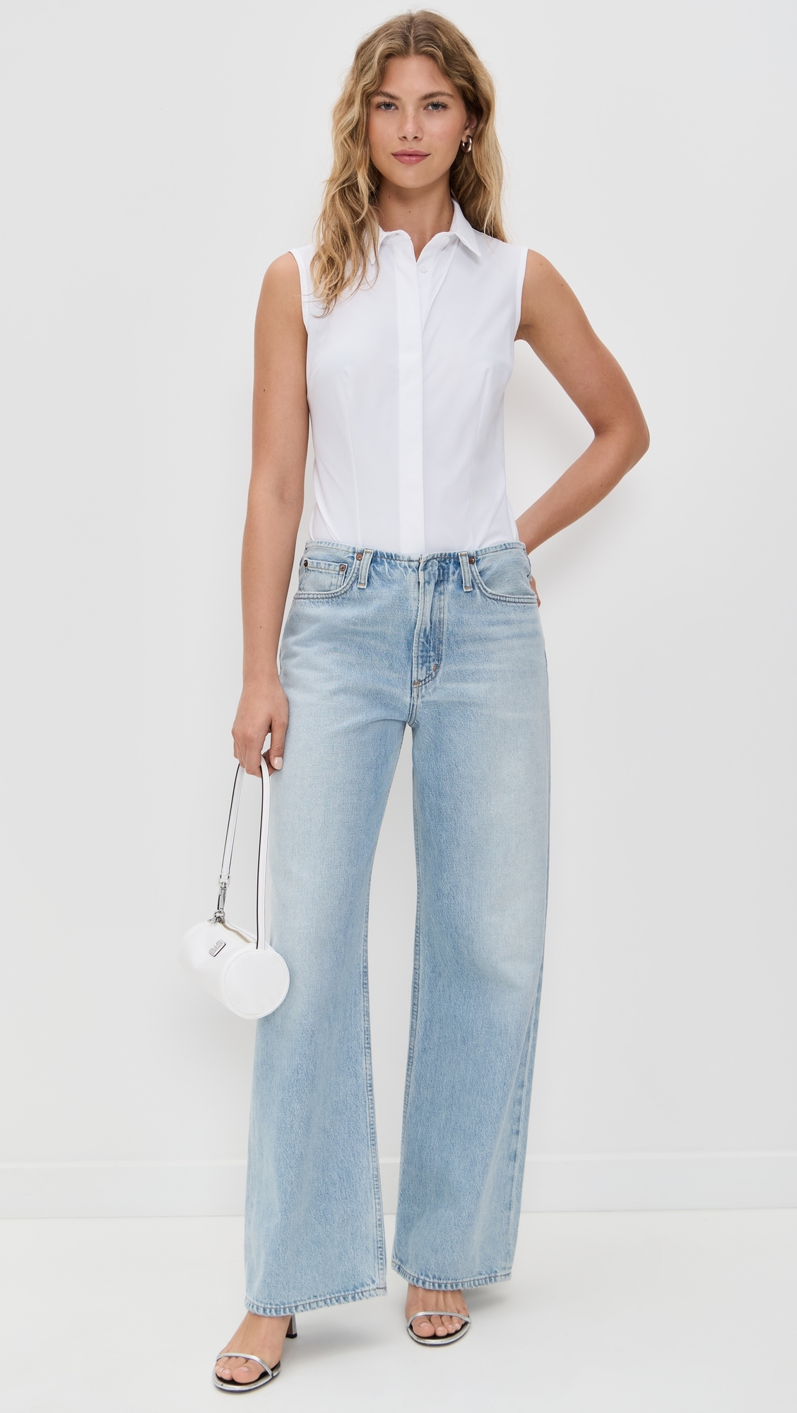 Classic Sleeveless Button Down Bodysuit White