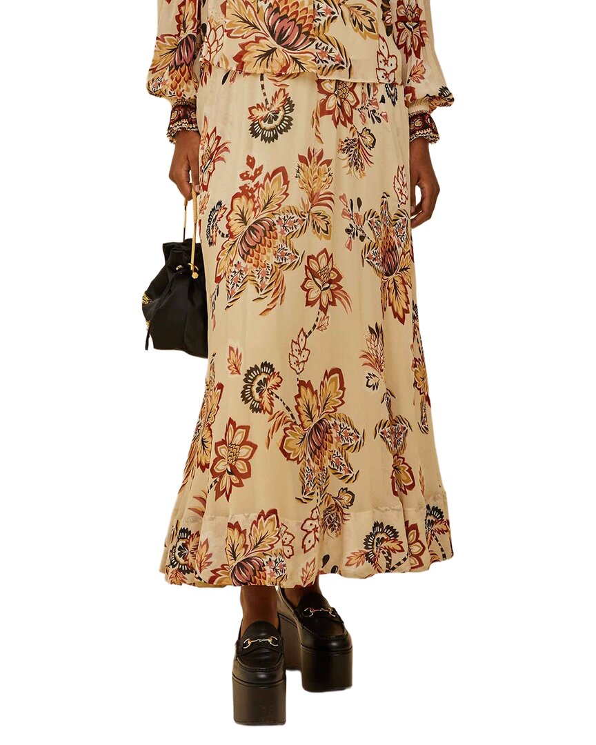 Aura Floral Sand Midi Skirt