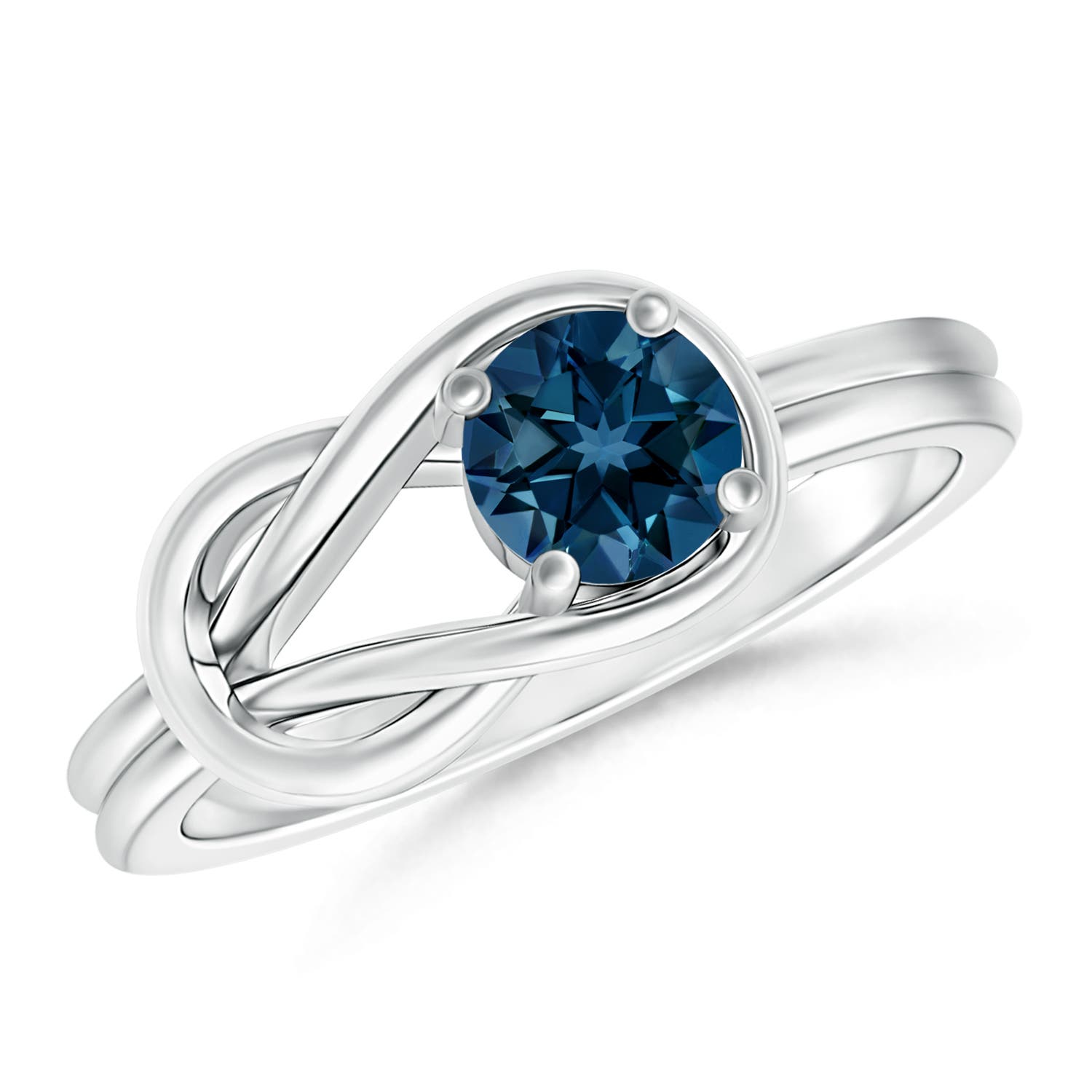 Angara 0.6 Carat Solitaire London Blue Topaz Infinity Knot Ring in Platinum