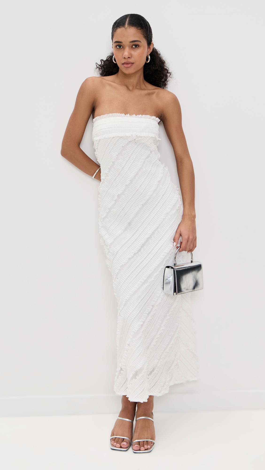 Strapless Ruffled Maxi Dress White