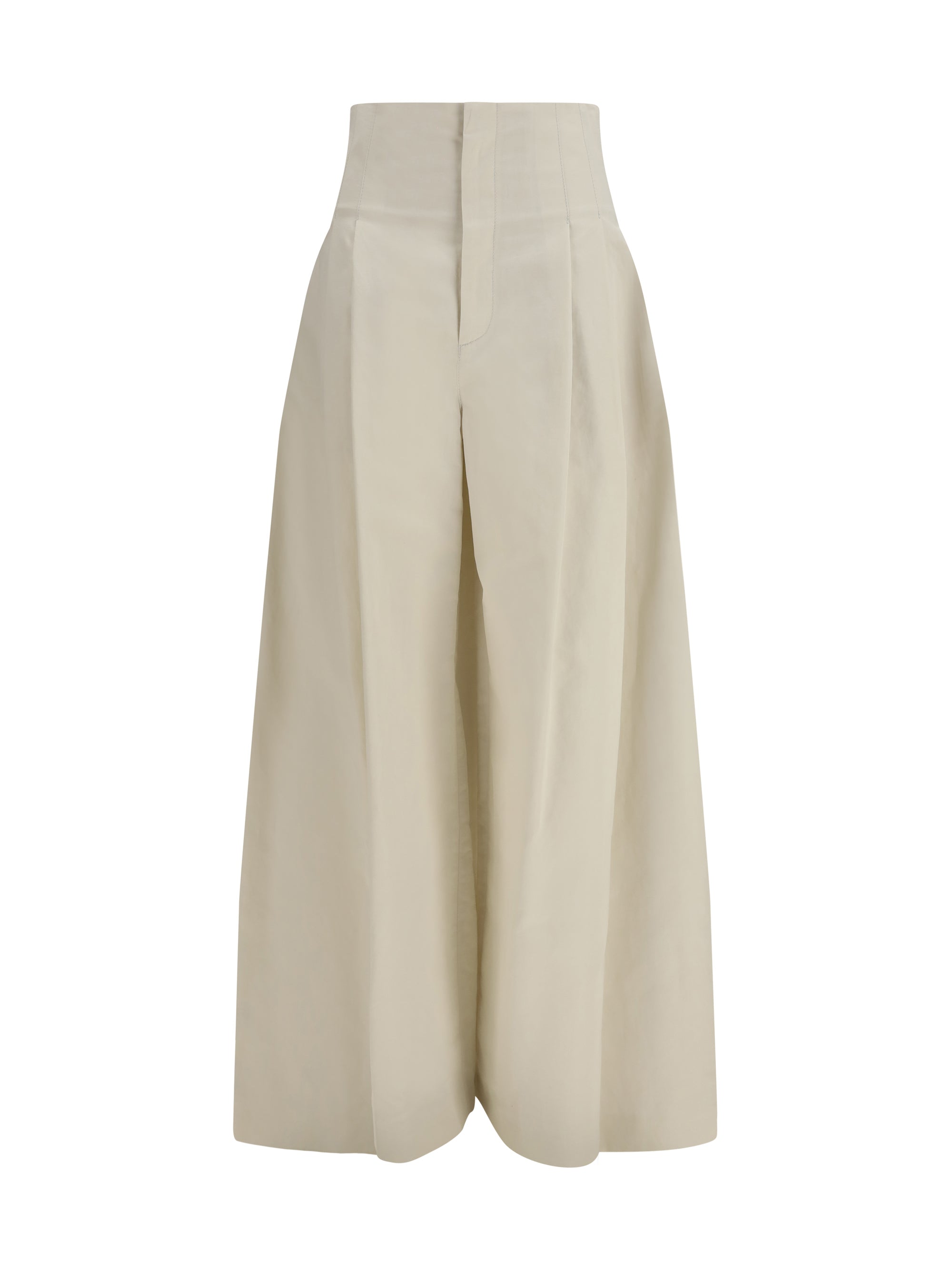Pleated Wide-Leg Trousers — Beige